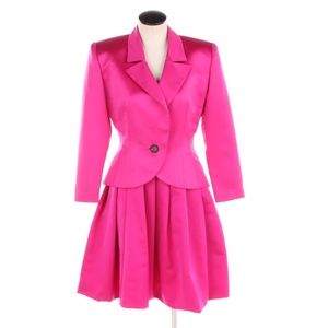 Vintage Oleg Cassini Black Tie Magenta Skirt Suit